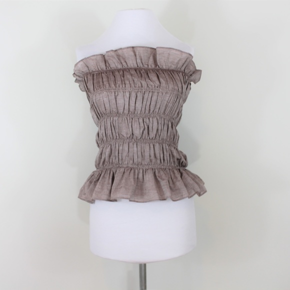 New A'Reve Taupe Brown Ruffle Tube Top S M L - Picture 3 of 6